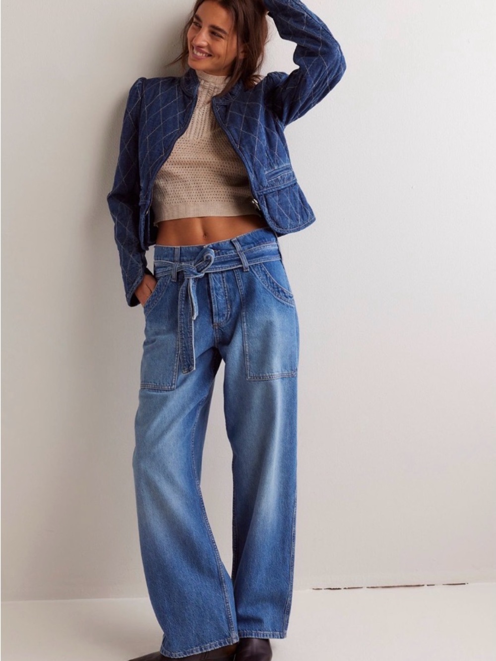 We The Free Blue Jay Belted Boyfriend Jeans